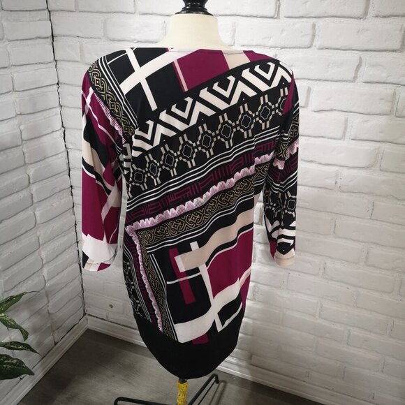 Cleo Ladies Size Large Multi Colored 3/4 Length Sleeves Dress or Tunic Top - Picture 2 of 10
